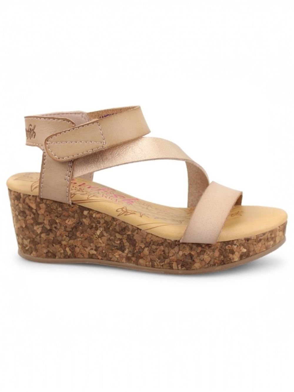 Blowfish Loverli-K Strappy Cork Wedge Sandal in Blush Dyecut Sz 5 1/2